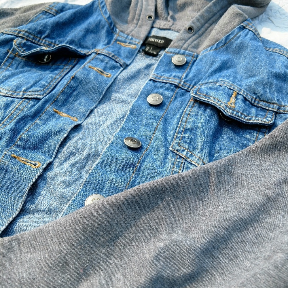 Forever 21 Gray Hoodie Jean Jacket